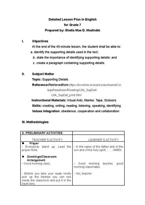 DETAILED LESSON PLAN .